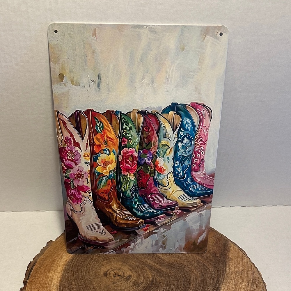 Colorful Floral Cowboy Boots Metal Wall Art